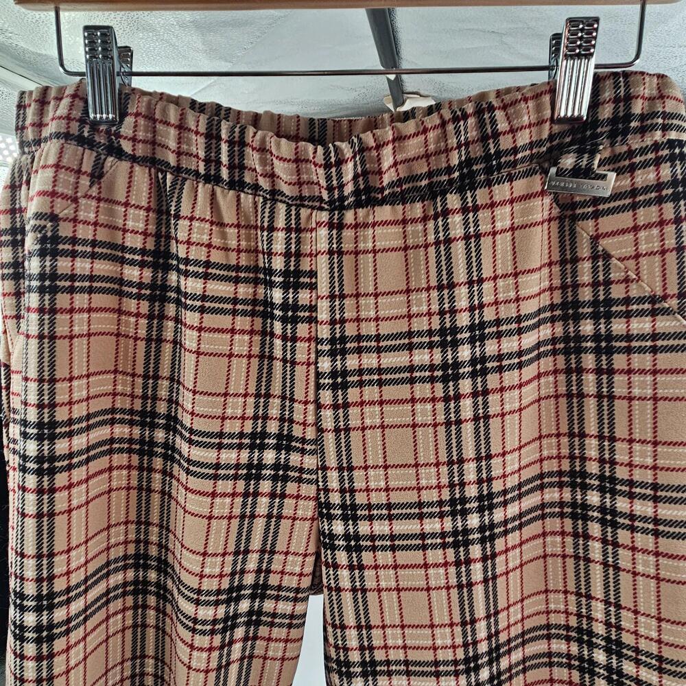 Adrienne Vittadini Plaid Stretch Pants XL Tan Black Red Pull On Soft Retro Vibe